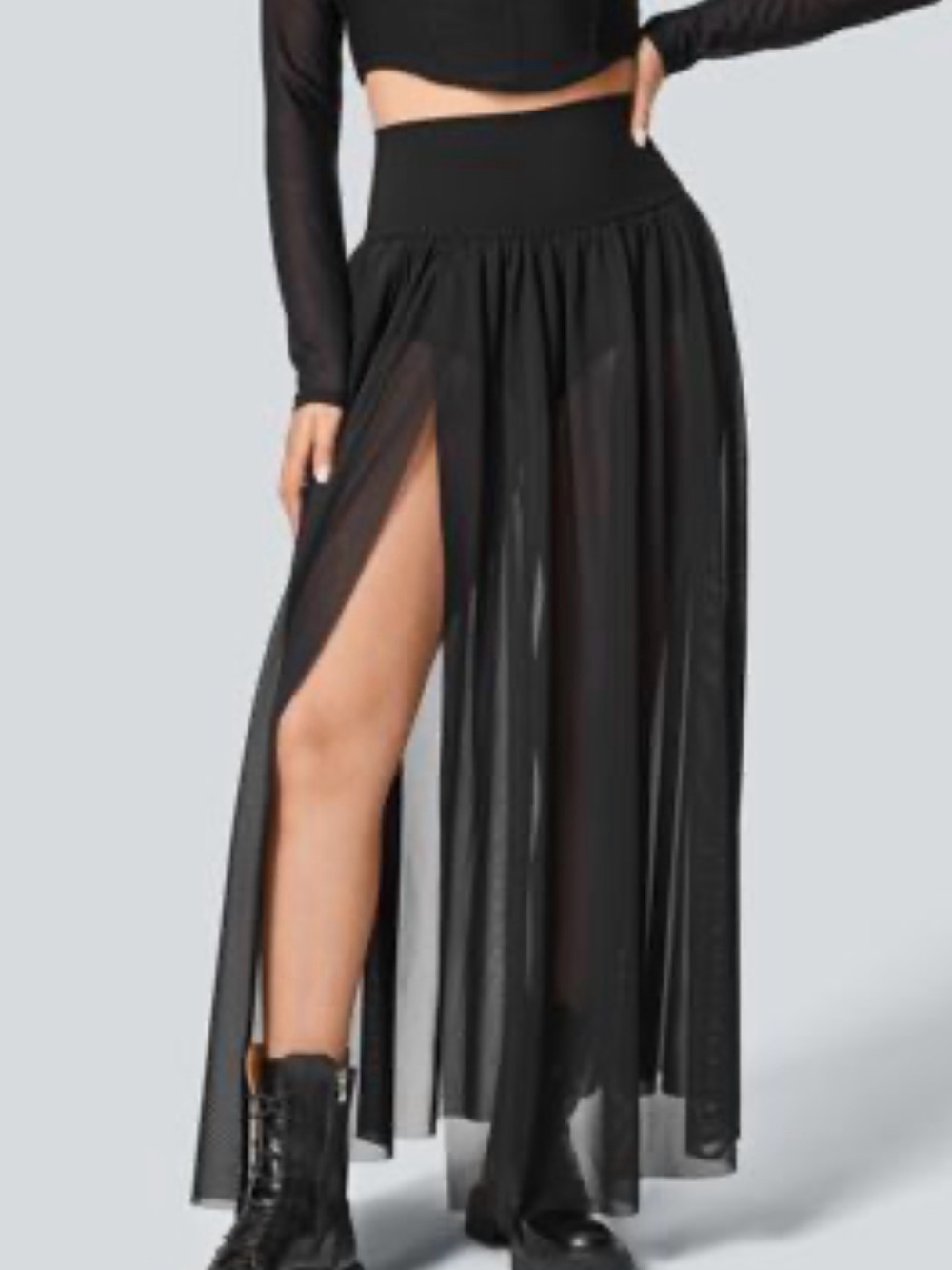 HALARA Black Sheer Maxi Skirt with High Side Slit